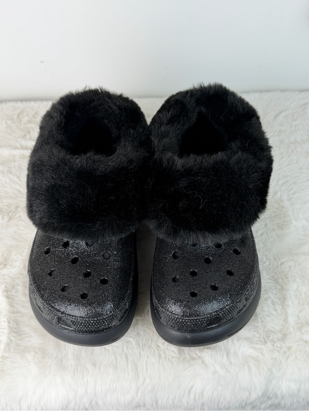 Black Faux Fur Snow Clogs